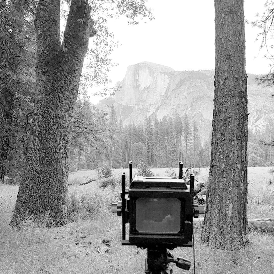 Large format camera facing Half Dome